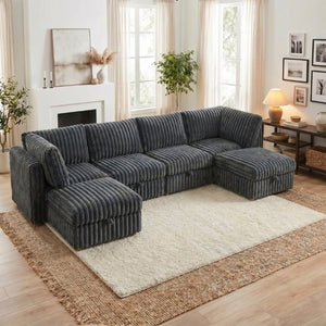 English Elm Armless Modular Sectional Sofa Six Piece Fabric Set with Storage and Sleeper for Living Room Grey W680S00204