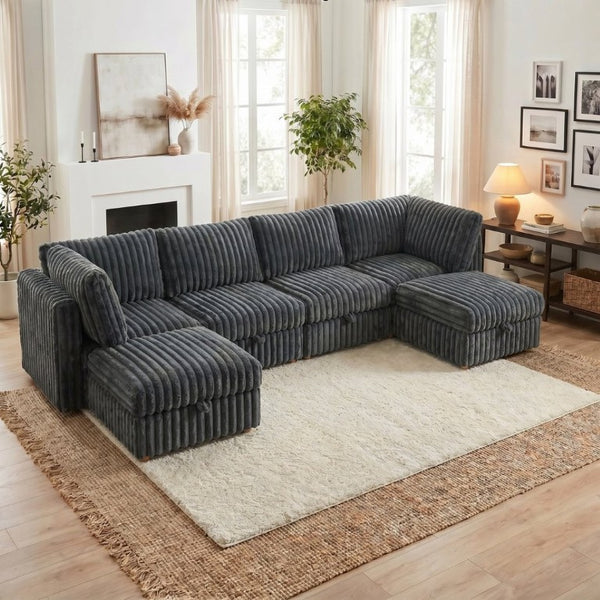 English Elm Armless Modular Sectional Sofa Six Piece Fabric Set with Storage and Sleeper for Living Room Grey W680S00204