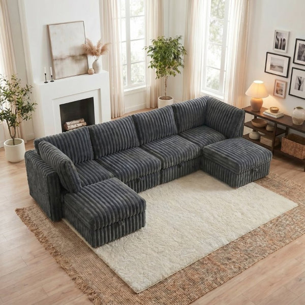 English Elm Armless Modular Sectional Sofa Six Piece Fabric Set with Storage and Sleeper for Living Room Grey W680S00204
