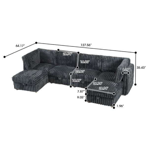 English Elm Armless Modular Sectional Sofa Six Piece Fabric Set with Storage and Sleeper for Living Room Grey W680S00204