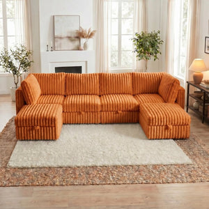English Elm Armless Modular Sectional Sofa Six Piece Fabric Set with Storage and Sleeper for Living Room Orange W680S00205