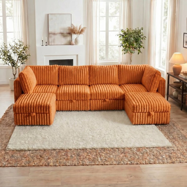 English Elm Armless Modular Sectional Sofa Six Piece Fabric Set with Storage and Sleeper for Living Room Orange W680S00205