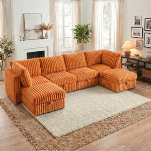 English Elm Armless Modular Sectional Sofa Six Piece Fabric Set with Storage and Sleeper for Living Room Orange W680S00205
