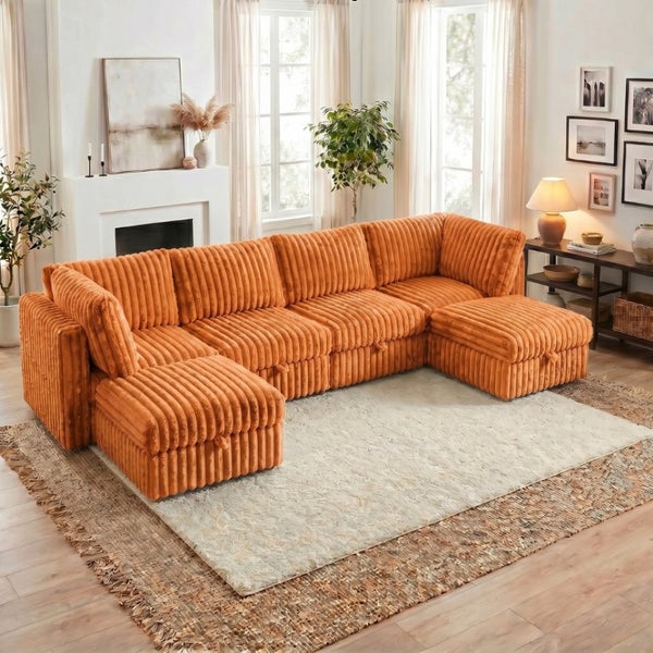 English Elm Armless Modular Sectional Sofa Six Piece Fabric Set with Storage and Sleeper for Living Room Orange W680S00205