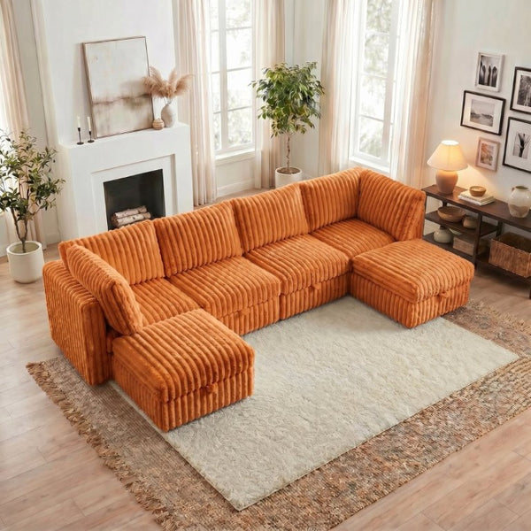 English Elm Armless Modular Sectional Sofa Six Piece Fabric Set with Storage and Sleeper for Living Room Orange W680S00205