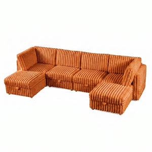 English Elm Armless Modular Sectional Sofa Six Piece Fabric Set with Storage and Sleeper for Living Room Orange W680S00205