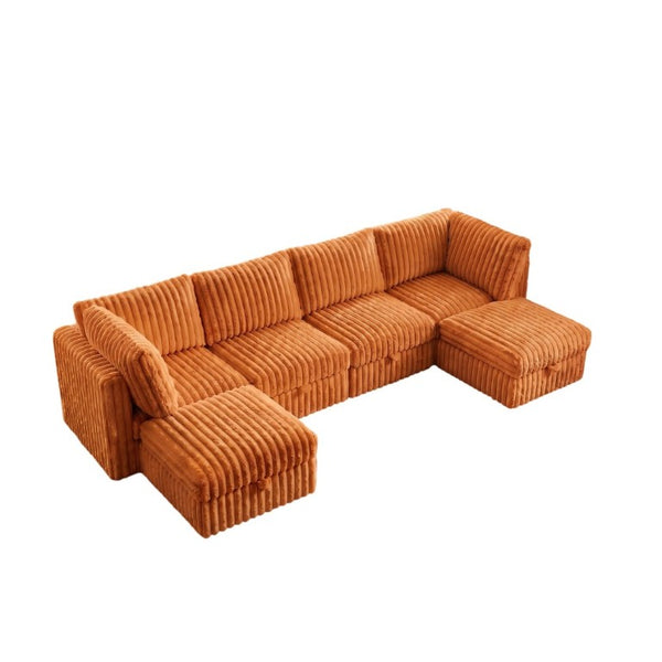 English Elm Armless Modular Sectional Sofa Six Piece Fabric Set with Storage and Sleeper for Living Room Orange W680S00205