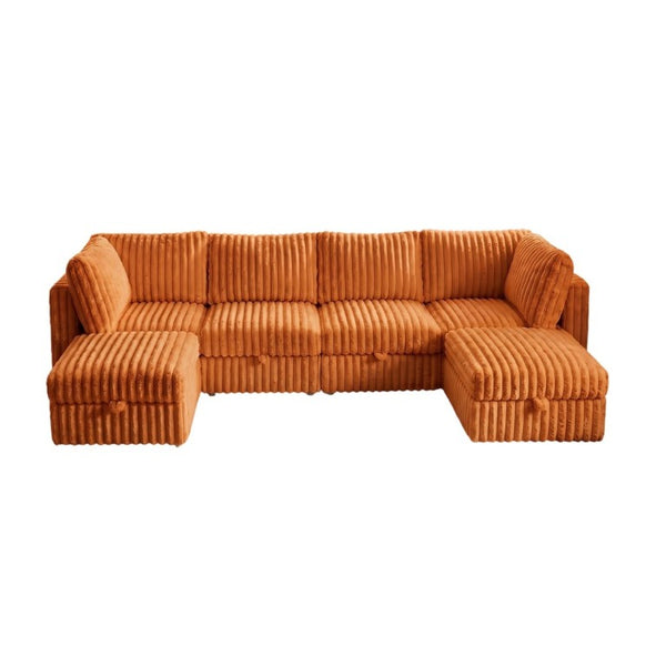 English Elm Armless Modular Sectional Sofa Six Piece Fabric Set with Storage and Sleeper for Living Room Orange W680S00205