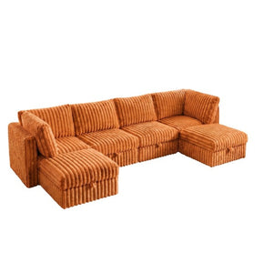 English Elm Armless Modular Sectional Sofa Six Piece Fabric Set with Storage and Sleeper for Living Room Orange W680S00205