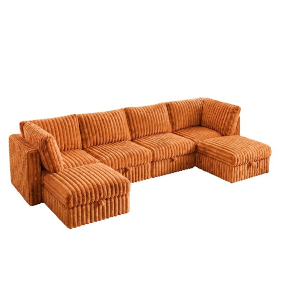 English Elm Armless Modular Sectional Sofa Six Piece Fabric Set with Storage and Sleeper for Living Room Orange W680S00205
