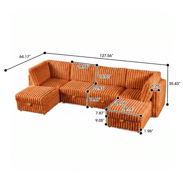 English Elm Armless Modular Sectional Sofa Six Piece Fabric Set with Storage and Sleeper for Living Room Orange W680S00205