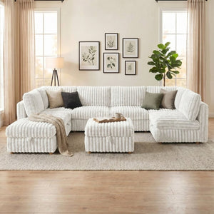 English Elm Armless 8 Piece Modular Sectional Sofa with Storage and Sleeper Living Room Set Beige W680S00206