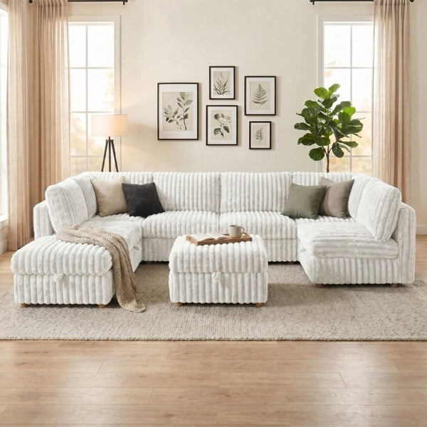 English Elm Armless 8 Piece Modular Sectional Sofa with Storage and Sleeper Living Room Set Beige W680S00206