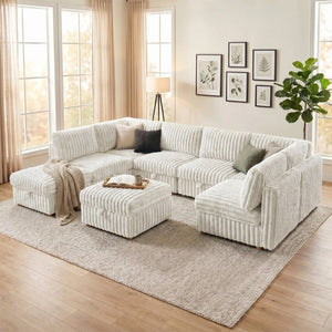 English Elm Armless 8 Piece Modular Sectional Sofa with Storage and Sleeper Living Room Set Beige W680S00206