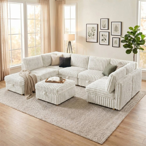 English Elm Armless 8 Piece Modular Sectional Sofa with Storage and Sleeper Living Room Set Beige W680S00206