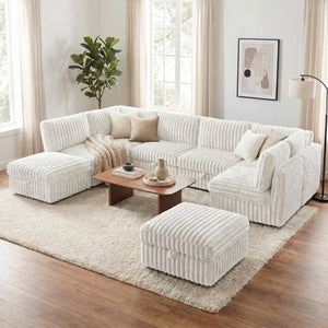 English Elm Armless 8 Piece Modular Sectional Sofa with Storage and Sleeper Living Room Set Beige W680S00206