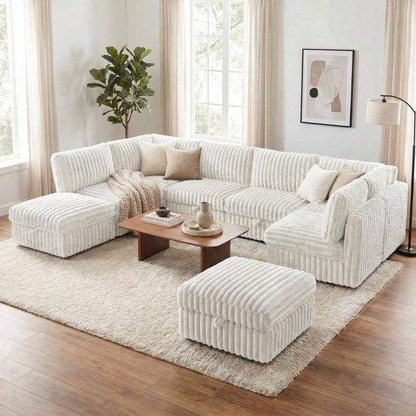 English Elm Armless 8 Piece Modular Sectional Sofa with Storage and Sleeper Living Room Set Beige W680S00206