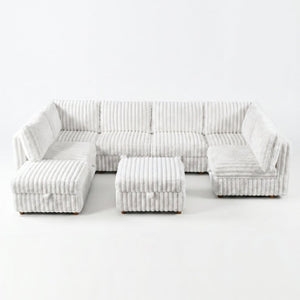 English Elm Armless 8 Piece Modular Sectional Sofa with Storage and Sleeper Living Room Set Beige W680S00206