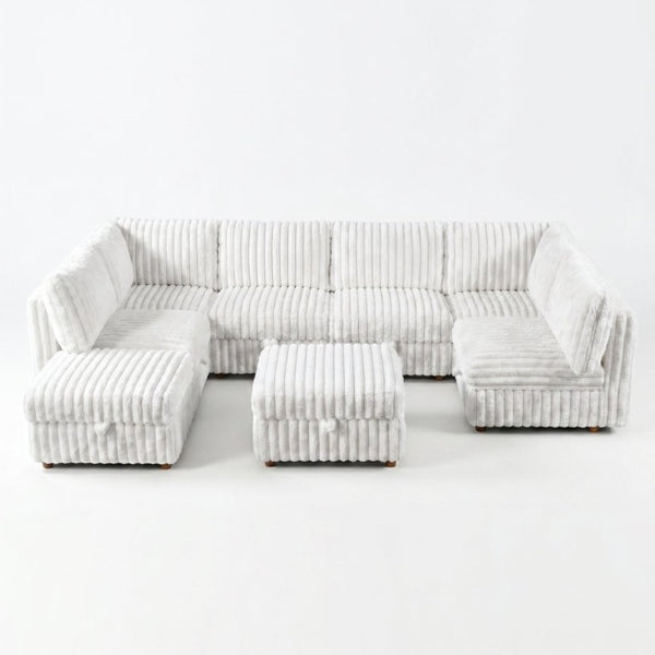 English Elm Armless 8 Piece Modular Sectional Sofa with Storage and Sleeper Living Room Set Beige W680S00206