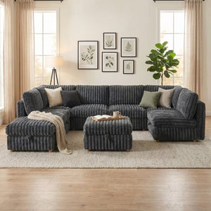 English Elm Armless 8 Piece Modular Sectional Sofa with Storage and Sleeper Living Room Set Grey W680S00207