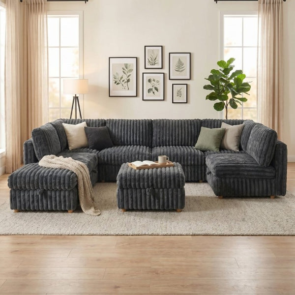 English Elm Armless 8 Piece Modular Sectional Sofa with Storage and Sleeper Living Room Set Grey W680S00207