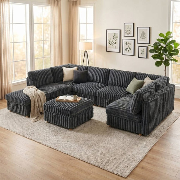 English Elm Armless 8 Piece Modular Sectional Sofa with Storage and Sleeper Living Room Set Grey W680S00207