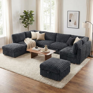 English Elm Armless 8 Piece Modular Sectional Sofa with Storage and Sleeper Living Room Set Grey W680S00207