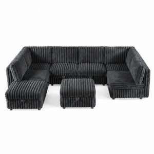 English Elm Armless 8 Piece Modular Sectional Sofa with Storage and Sleeper Living Room Set Grey W680S00207