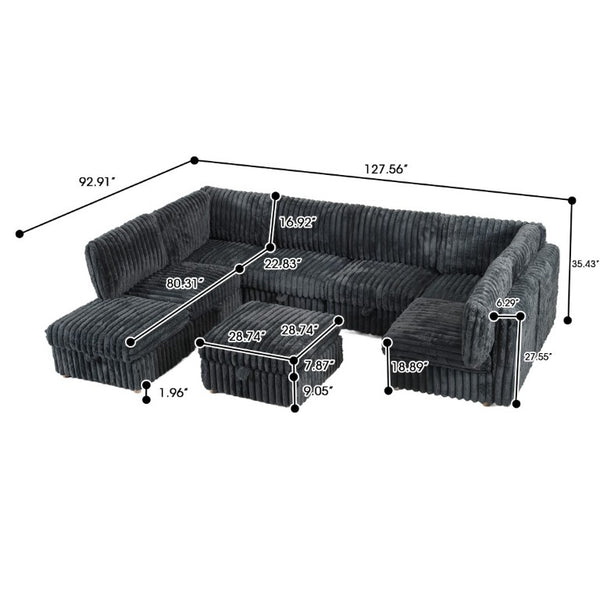 English Elm Armless 8 Piece Modular Sectional Sofa with Storage and Sleeper Living Room Set Grey W680S00207