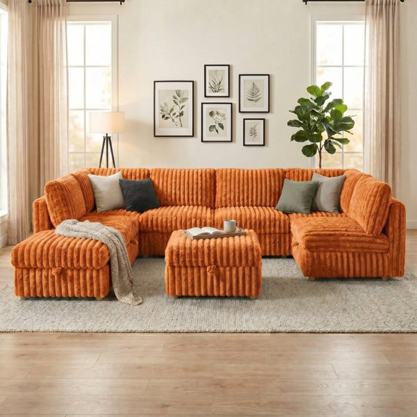 English Elm Armless 8 Piece Modular Sectional Sofa with Storage and Sleeper Living Room Set Orange W680S00208