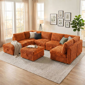 English Elm Armless 8 Piece Modular Sectional Sofa with Storage and Sleeper Living Room Set Orange W680S00208