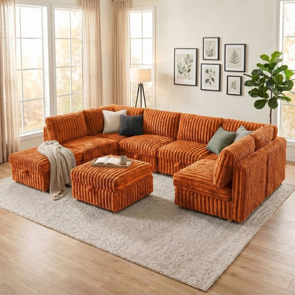 English Elm Armless 8 Piece Modular Sectional Sofa with Storage and Sleeper Living Room Set Orange W680S00208