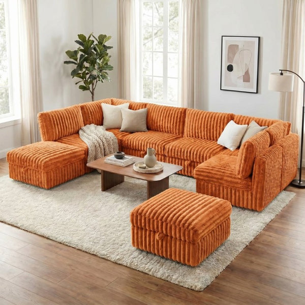 English Elm Armless 8 Piece Modular Sectional Sofa with Storage and Sleeper Living Room Set Orange W680S00208