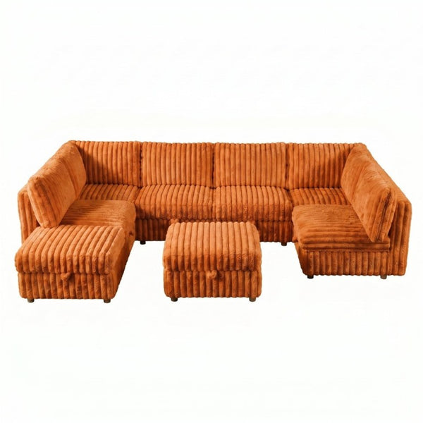 English Elm Armless 8 Piece Modular Sectional Sofa with Storage and Sleeper Living Room Set Orange W680S00208