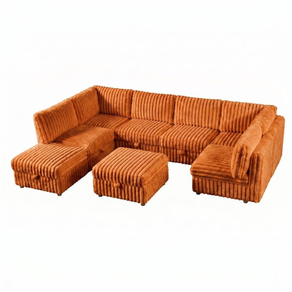 English Elm Armless 8 Piece Modular Sectional Sofa with Storage and Sleeper Living Room Set Orange W680S00208