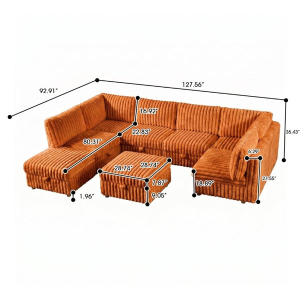 English Elm Armless 8 Piece Modular Sectional Sofa with Storage and Sleeper Living Room Set Orange W680S00208