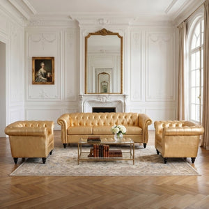 English Elm 3 Piece Tufted PU Leather Sofa Set with Birch Legs for Contemporary Spaces W680S00211