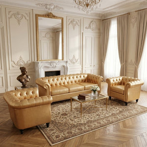 English Elm 3 Piece Tufted PU Leather Sofa Set with Birch Legs for Contemporary Spaces W680S00211