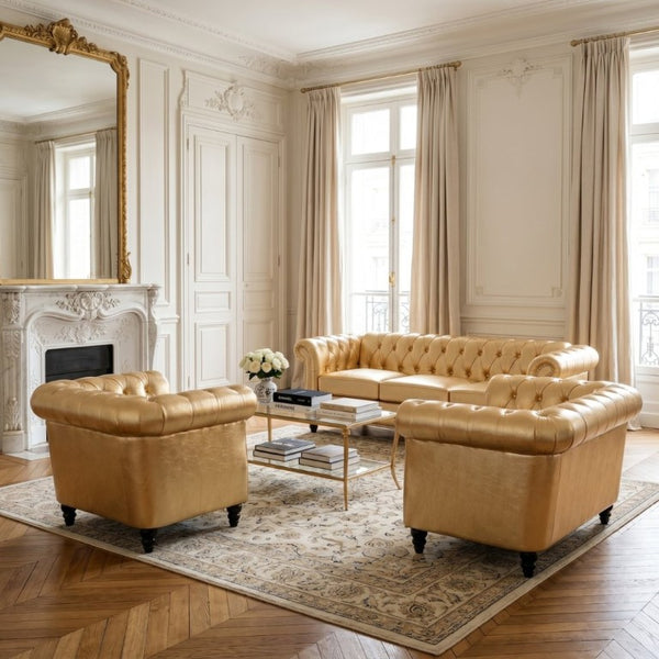 English Elm 3 Piece Tufted PU Leather Sofa Set with Birch Legs for Contemporary Spaces W680S00211