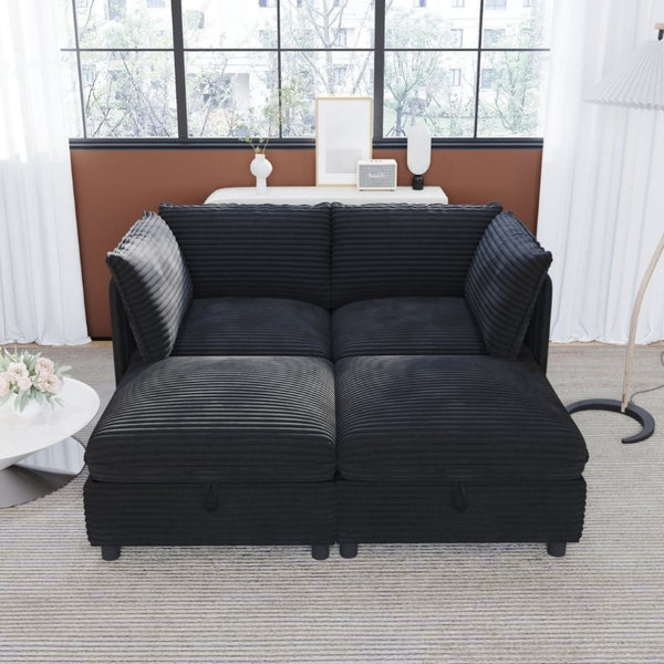 English Elm Modular Sectional Sofa with Hidden Storage in Every Seat Flexible Living Room Layout Black W680S00213