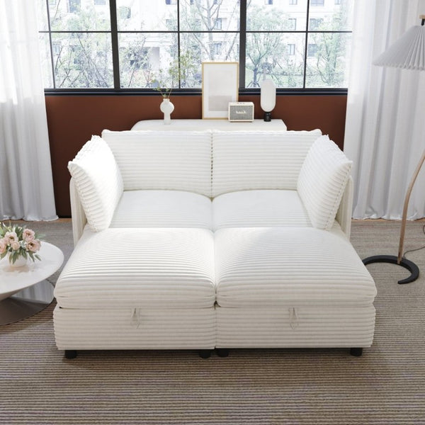 English Elm Modular Sectional Sofa with Hidden Storage in Every Seat Flexible Living Room Layout White W680S00214