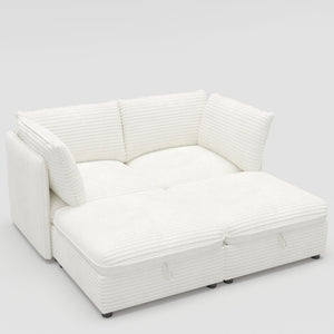 English Elm Modular Sectional Sofa with Hidden Storage in Every Seat Flexible Living Room Layout White W680S00214