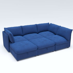 English Elm Modular Six Seat Sectional Sofa with Hidden Storage and Breathable Fabric Upholstery Blue W680S00216