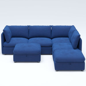 English Elm Modular Six Seat Sectional Sofa with Hidden Storage and Breathable Fabric Upholstery Blue W680S00216