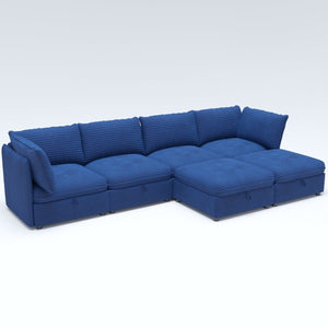 English Elm Modular Six Seat Sectional Sofa with Hidden Storage and Breathable Fabric Upholstery Blue W680S00216