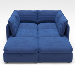 English Elm Modular Six Seat Sectional Sofa with Hidden Storage and Breathable Fabric Upholstery Blue W680S00216