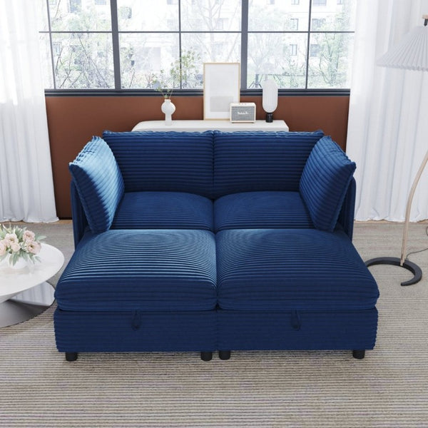 English Elm Modular Six Seat Sectional Sofa with Hidden Storage and Breathable Fabric Upholstery Blue W680S00216
