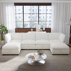 English Elm Modular Six Seat Sectional Sofa with Hidden Storage and Breathable Fabric Upholstery White W680S00217