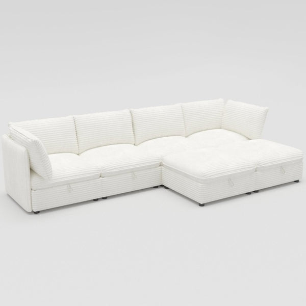 English Elm Modular Six Seat Sectional Sofa with Hidden Storage and Breathable Fabric Upholstery White W680S00217