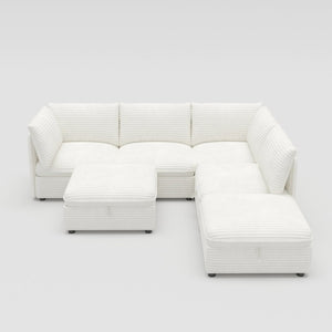 English Elm Modular Six Seat Sectional Sofa with Hidden Storage and Breathable Fabric Upholstery White W680S00217
